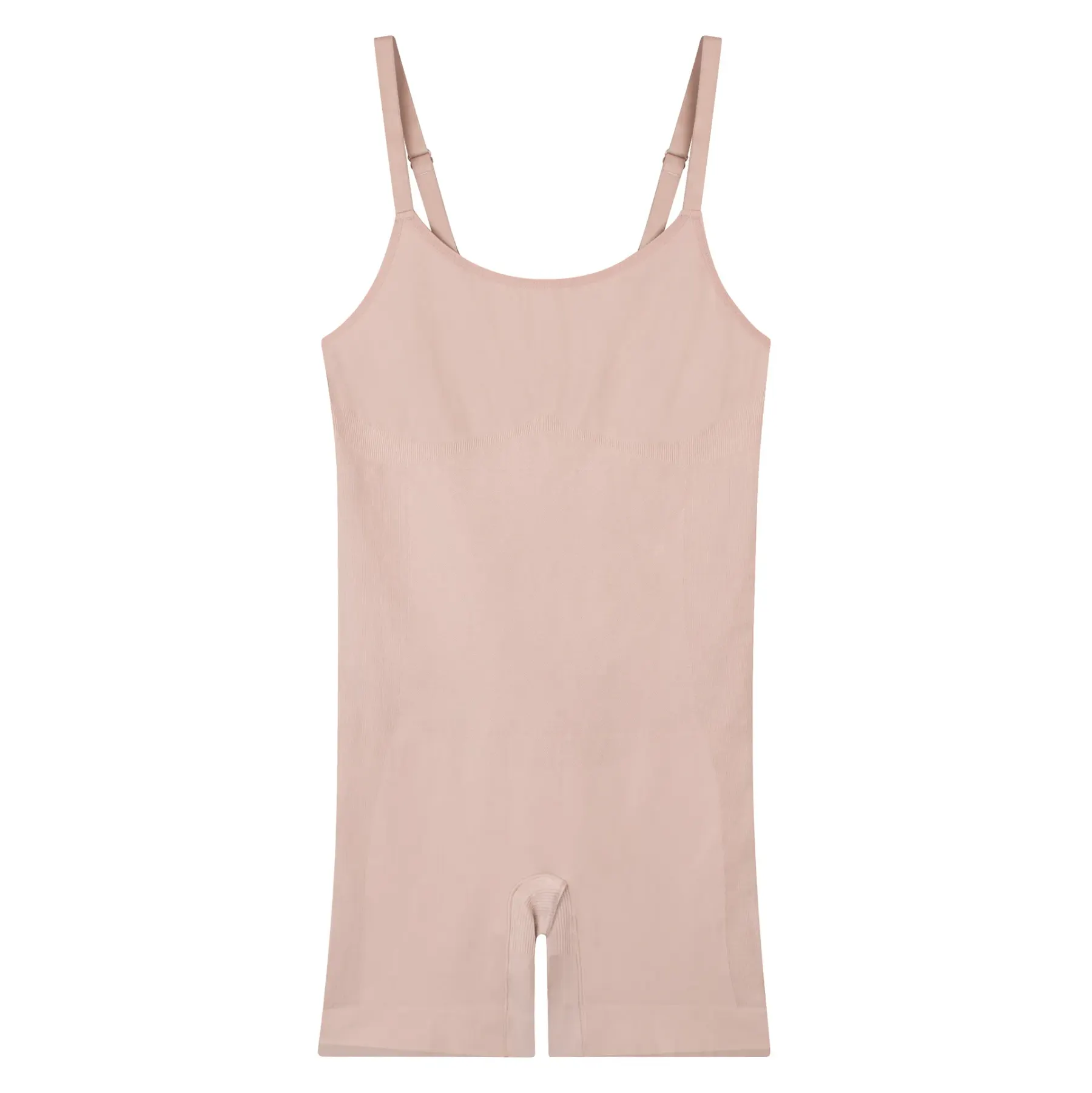A blush shaping camisole cut out on white, the straps squared and the hem left clean.