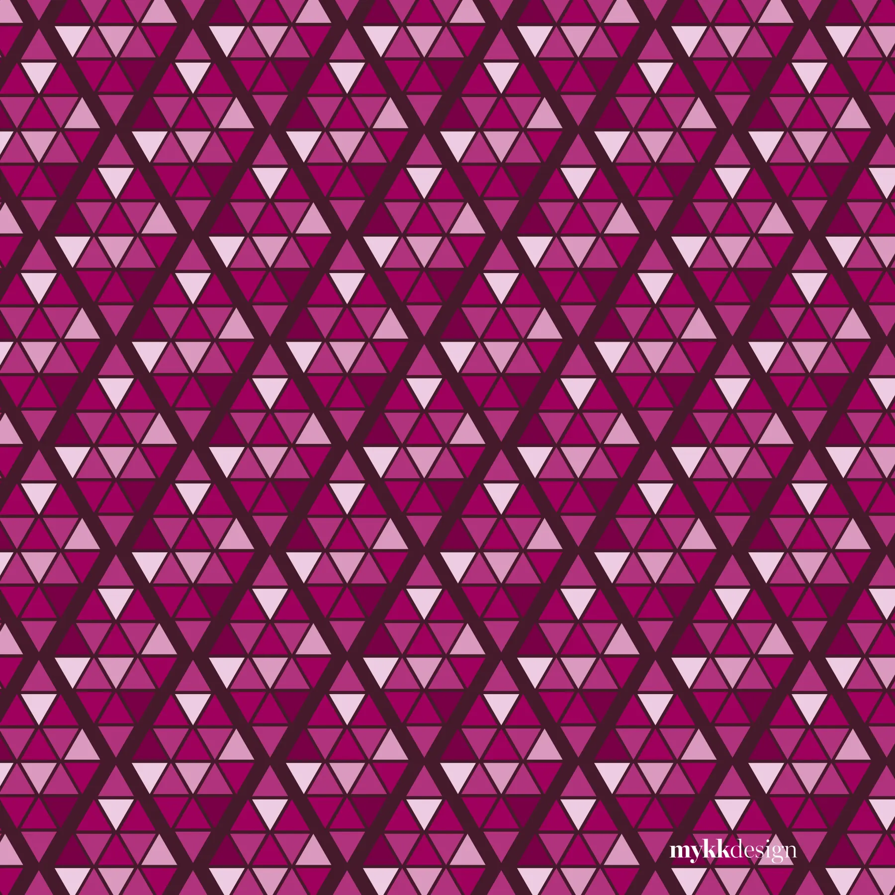 A dense triangular mosaic in magenta, plum and pale pink, overlaid with a lattice of darker diagonal lines that reads as a larger diamond grid across the tiles.