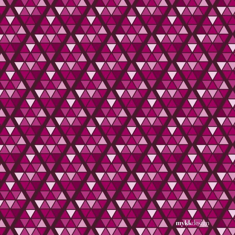 A dense triangular mosaic in magenta, plum and pale pink, overlaid with a lattice of darker diagonal lines that reads as a larger diamond grid across the tiles.